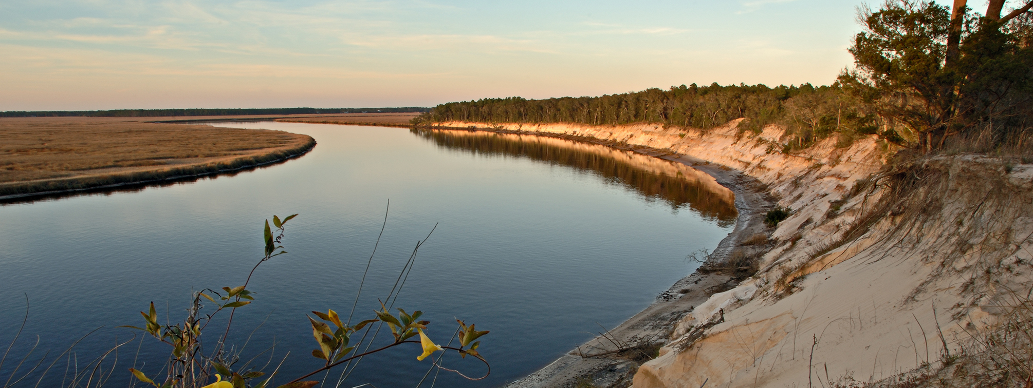 A panoramic photo of the Saint Marys River as viewed from Wildlight.